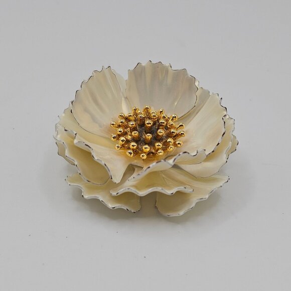 Vintage White Daisy 2pc Floral Flower Head Lapel Pin Brooch Set - Picture 6 of 13